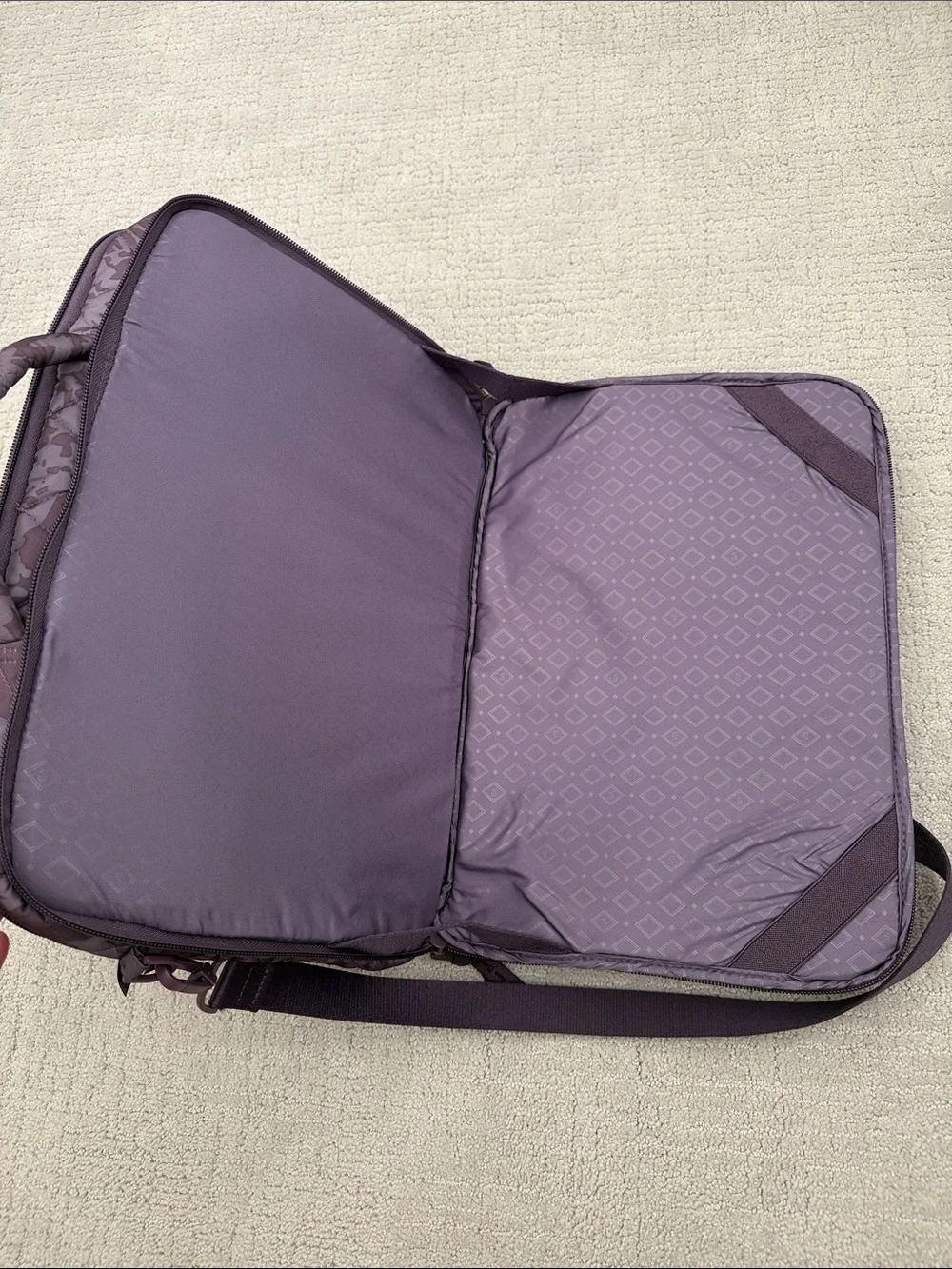 Vera Bradley Quilted Ultralight Laptop Crossbody Plum Floral Tonal Chrysanthemum